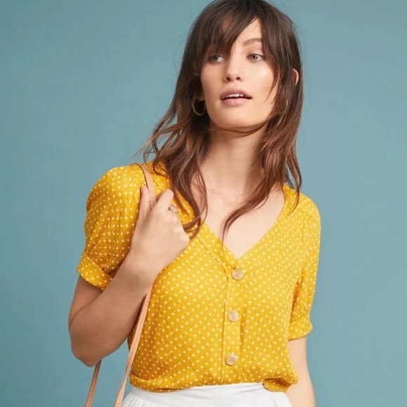Anthropologie Tops - Maeve Anthropologie Polka Dot Yellow Blouse
